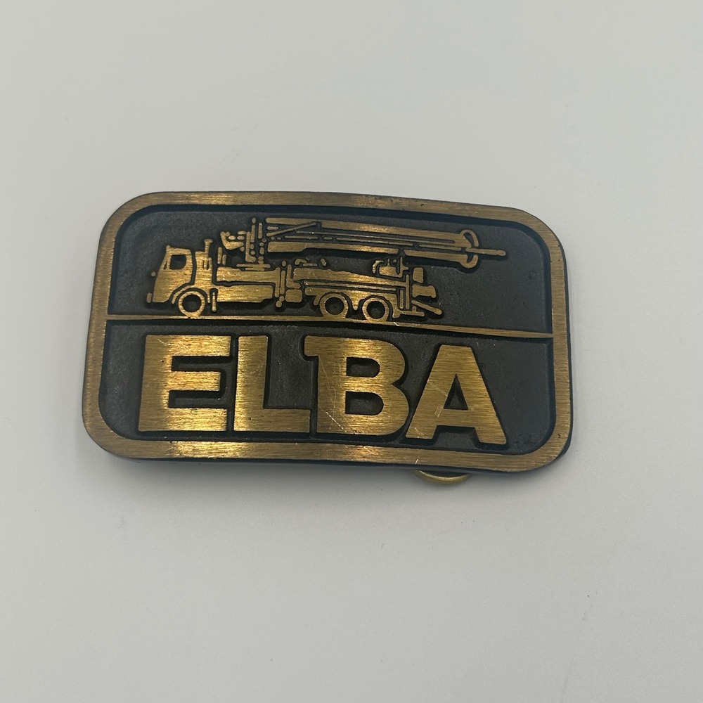 DynaBuckle Belt Buckle Mens OS Brass ELBA Concrete Pump Truck Construction Vtg